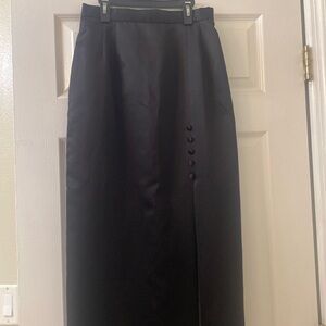 Black Satin Skirt with Button Detail